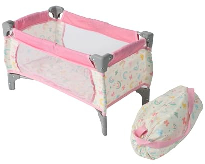 Bayer Chic 2000 - Cuna de Viaje para muñecas de hasta 48 cm, Cama de muñecas, Cama de Viaje, Muebles para muñecas, Mariposas, Color Rosa