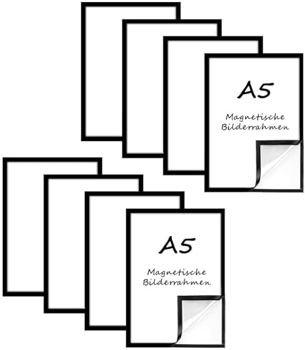 Generisk 8 stycken A5-magnetram bildram, självhäftande magnetisk diamantmålningsram, vattentät, transparent magnetisk för certifikat, affischer, dokument (A5-svart set med 8)