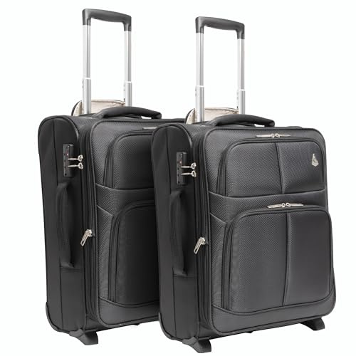 Aerolite 55x40x20 48L Ultra Light Cabin Suitcase, 2 Wheels - Set of 2 | Ultra Light Cabin Luggage 55x40x20cm , 48L , Expands 55x40x23cm , TSA Lock , Set of 2 , Carry On Hand Luggage (Black)