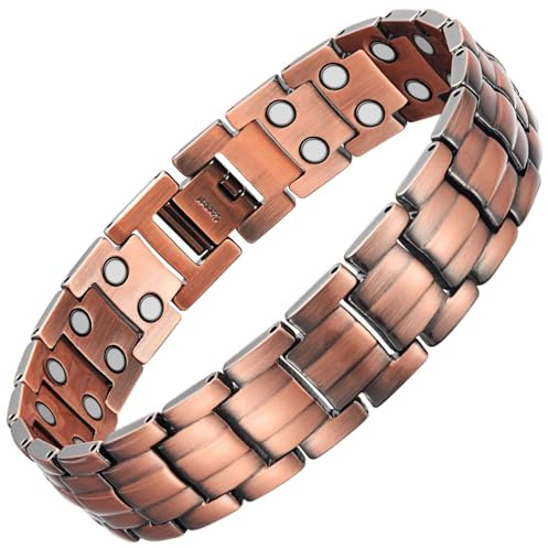Rainso Bracciale Da Uomo, Bracciale Magnetico In Rame puro, Bracciale Magnetico da uomo, Sollievo Dal Dolore Per Artrite, terapia a doppia fila, Design del pulsante gioielli, In Confezione Regalo Nera