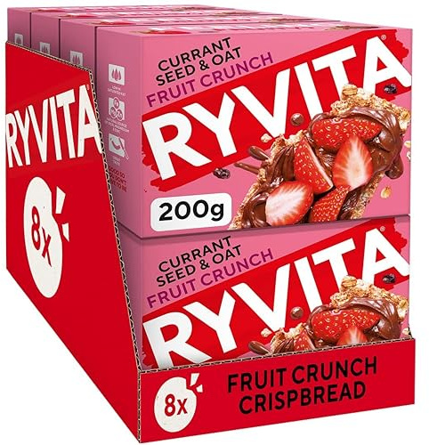 Ryvita Fruit Crunch - Currants, Seeds and Oats Crispbread | Healthy Snack | High in Fibre | 8 PACKS of 200 g