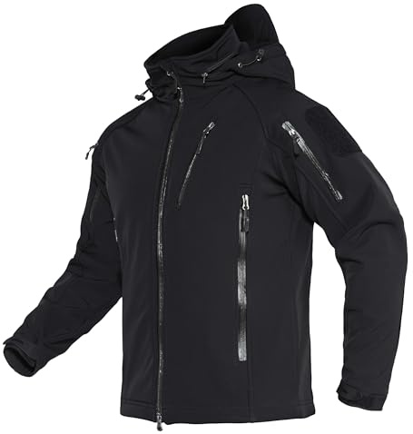 TACVASEN Herren Wandern Übergangsjacke Soft Shell Jacke Herrenjacke Outdoor Winter Thermo Jacket (L, Schwarz)