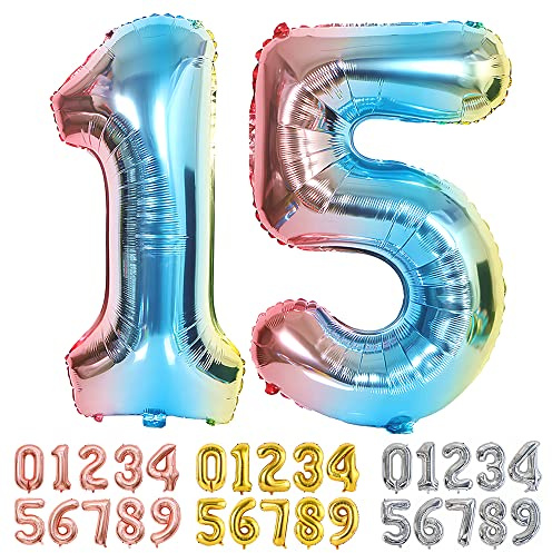 Ponmoo Foil Balloon Number 15/51 Gradient Blue, Giant Numbers 0 1 2 3 4 5 6 7 8 9 10-19 20-29 30-39 40-49 50-60-70-80-90-100, Large Balloons for Wedding Anniversary Birthday Party Decoration
