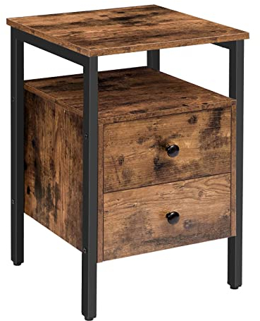 HOOBRO Nachttisch, Beistelltisch, Nachtschrank mit 2 Schubladen, 40 x 40 x 61 cm, Nachtkommode, Leicht Montierbar, Vintage EBF43BZ01G2
