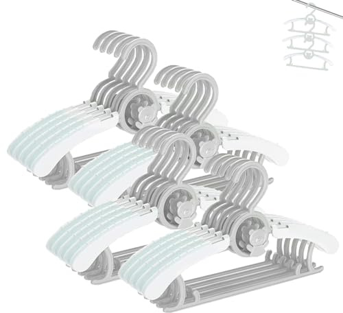 HGYZE 20 Perchas apilables con Gancho para Osito, Ajustables y antiESslizantes, para Ropa, Ahorra Espacio, Perchas (Gris)