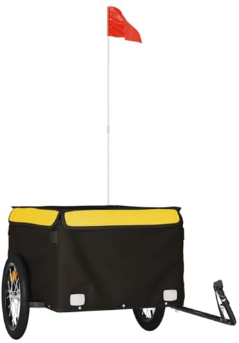 vidaXL Lastenanhänger, Anhänger für Fahrrad, Fahrradanhänger mit Deichsel Sicherheitsflagge, Transportanhänger, Schwarz Gelb 45kg Eisen