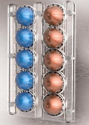 GALVANOX Magnetic Fridge Mount for Nespresso Vertuo Pods Holder (10 Pod Capacity) Capsule Storage and Display (Clear Acrylic)