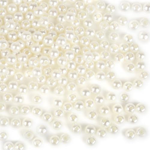 jwogngls 1500 cuentas blancas de 6 mm, perlas de imitación de color marfil para coser en cuentas con agujeros, para hacer joyas