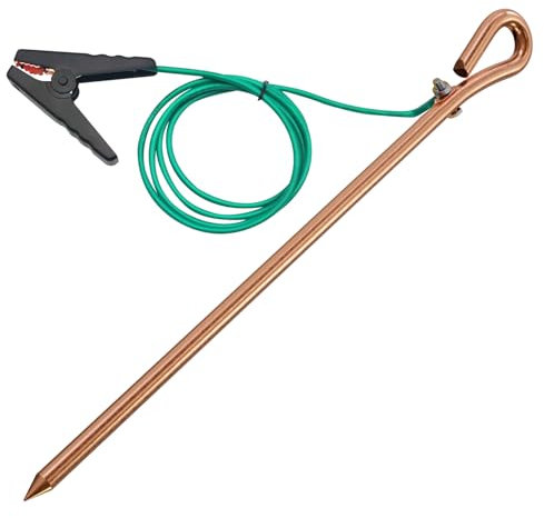 Portable Grounding Rod with 4ft 12AWG UL Listed Grounding Wire with Crocodile Clip,Great for Electric Fences,Antennas,Generator,Ground Post Pin (Grounding rod with one green 4ft ground wire)