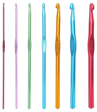 Crochet Hooks Set, High Quality Coloured Aluminium Crochet Needles, 7 Sizes Crochet Kits Suitable for Beginners or Professionals