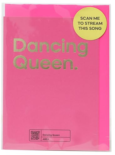 Säg det med låtar gratulationskort – dansande drottning – ABBA – skanna QR-kod och spela på Spotify, YouTube eller Amazon Music – födelsedag, firande, jubileum, alla hjärtans dag, mors dag/fars dag.