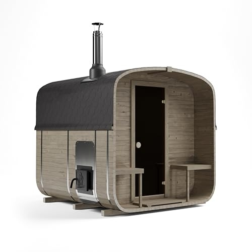 AZS-ENGINEERING 2QL Fasssauna Gartensaunas Garten Outdoor Sauna aus Fichtenholz – Verschiedene Größen (4–6 Personen) – mit Holzofen ETNA
