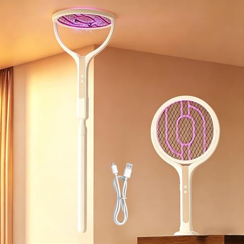 DAJASD Racchetta Zanzare Elettrica, 3500V Ricaricabile Antizanzare Ammazza, 1200 MAh Antizanzare Elettrico Con Testa Rotante,Base E Estensione Telescopica, Trappola Zanzare Per Interni Ed Esterni