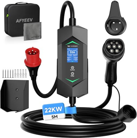 AFYEEV Mobil väggbox/laddningsstation 22 kW [3-fas | 5 m|6–32 A]