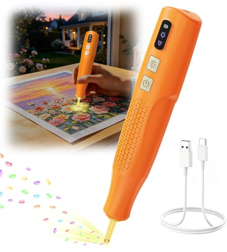 Electric Diamond Art Pen with Light, Diamond Painting Pen 2 Suction Levels | 5 Hour Runtime, Rechargeable Quiet Cordless Diamond Art Tools Pen No Wax Needed Ideal Gift for Mum/Women/Diamond Art Lovers