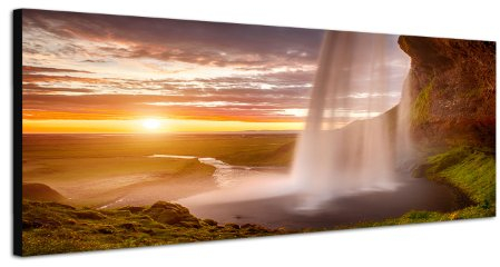 Wasserfall Island Seljalandsfoss 150x50cm Panorama auf Leinwand fertig zum aufhängen - Unsere Wandbilder auf Leinwand bestechen durch ihre ungewöhnlichen Formate und einen fantastischen Bildeindruck
