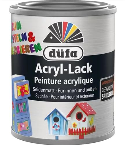 düfa Acryl‑Lack Grau 125 ml Seidenmatt | Bastellack für Innen & Außen | Für Holz, Metall, Stein, Ton | Wasserverdünnbar & Spielzeuggeeignet