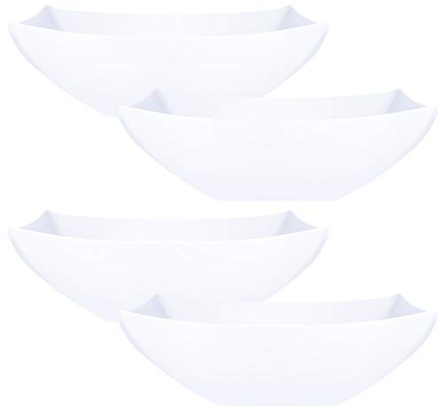 PLASTICPRO Disposable 64 ounce Square Serving Bowls, Party Snack or Salad Bowl, Large Plastic Elegant White Pack of 4
