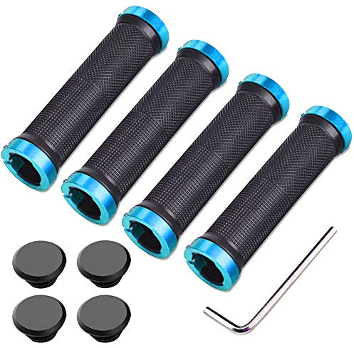 Aiqeer 2 Pares Puños Bicicleta Montaña, Puños Manillar Goma Antideslizante Ergonomicos, Puños Manillar Bici Doble Bloqueo, Empuñadura BMX, Puños MTB, para Mango con Diámetro 22 mm (Azul)