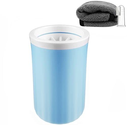 Lzansuii Hunde Pfoten Reiniger,Abnehmbaren Weichen Silikonborsten Bürste Pfotenreiniger Cup Passen (Mit 1 Handtuch, 1 Zahnbürste) für Haustier Massage Pflege Schmutzige Klauen (Groß/Large)