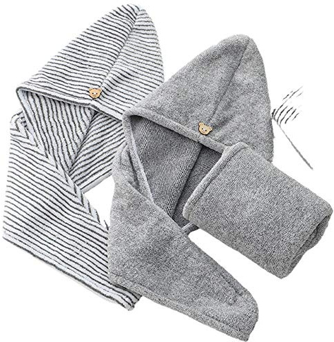 UKKD Chapeau Cheveux Secs 2 Set Charbon De Bambou Fibre Cheveux Séchage Tête Bain Douche Chapeau Serviette Turban Wrap Absorbent Rapide Lingettes Cheveux Secs Cap,2St