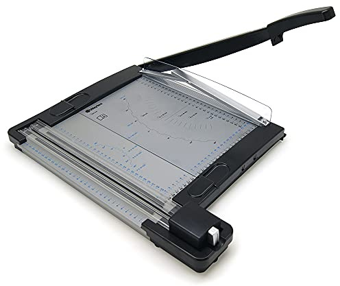 Waytex 77292 Cortador recortador 2 en 1 para papel cartón y hojas laminadas Cuchilla guillotina Capacidad 10 hojas+3 formas de corte recto, corrugado, punteado
