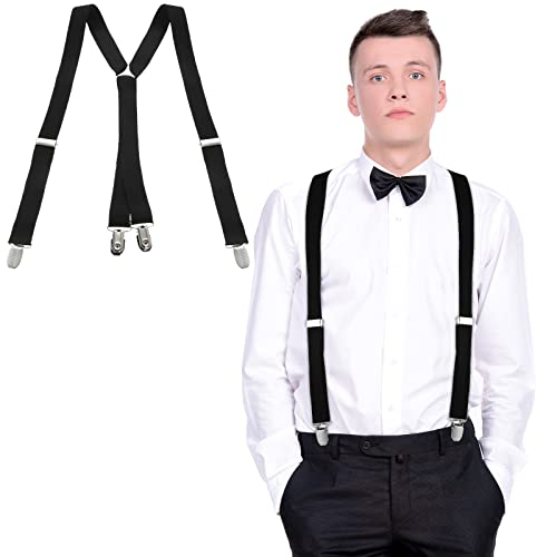 SATINIOR Mens Braces x Shape Trousers Braces for Men Heavy Duty Suspenders with Metal Clips Elastic Adjustable for Father's Day, Halloween(Black)