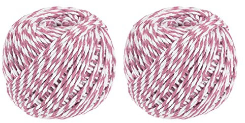 sourcing map Ficelle Emballage Corde Emballage Coton Ficelle 75M Rose et Blanc Corde pour Emballage Cadeau, Noël Ficelle, Paquet de 2