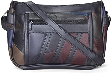Woodland Leathers Sacs à bandoulière pour femme, 100 % cuir véritable, sac à bandoulière avec sangle réglable, sacs à main croisés multi-compartiments pour femme en bleu marine, noir, rouge et gris,