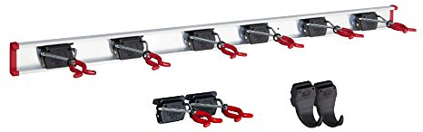 Meissner 1x Gerätehalter Schiene 100 cm lang mit 8 Haltern + 2 Haken extra für Garten Geräte Werkstatt Besen, Bruns