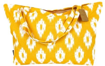 TRESMESTRES Grand Sac de Plage XXL Extra Large Famille - Style Méditerranéen, Poche Intérieure, 40L - Sac de Piscine Femme en Grand Format pour l'Été - Moutarde, 65x40 cm