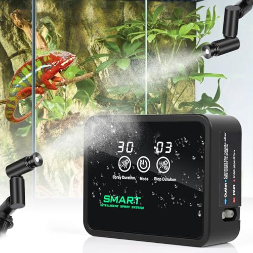 Humidificador de Reptiles, Glovios Nebulizador de Reptiles con Temporizador y Boquillas de Cabezal Ajustable de 360°, Nebulizador Reptiles para Anfibios Reptiles Plantas Flores
