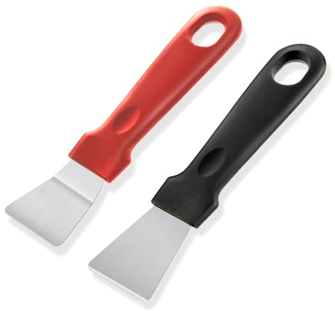 Amaxiu 2Pcs Cleaning Scrapers, Scrapers for Ovens Stoves Induction Hob Freezer Stainless Steel Scraper Corner Seam Cleaning Tools Putty Scraper with Plastic Handle for Kitchen(2Pcs)