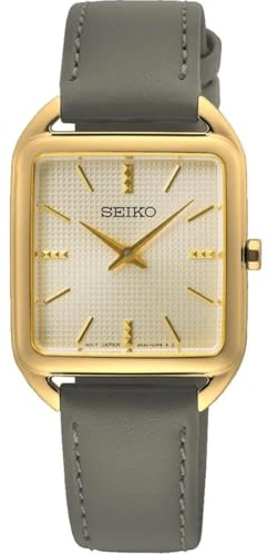 Seiko Damen-Uhr Quarz Edelstahl Goldauflage mit Lederband SWR090P1
