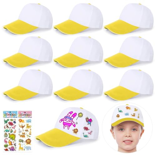 saijer Baseballkappe zum Selbermachen, für Kinder, 9 Stück, DIY, Kinder, weiß, kreativ, Kunst, weiß, Malerei, Hüte, lässig, Strand, Sonnenhut für Outdoor-Sportarten