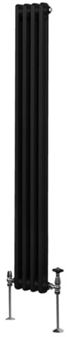 Radiatore Termosifone a 2 Colonne 1800mm x 202mm Moderno Centralizzato Nero in Acciaio Inox Verticale a Parete Cucina Soggiorno Bagno Kit di Fissaggio e Spazzola Inclusi