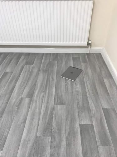 Grandismo Grey Oak - Vinyl Lino Roll Flooring For Bathroom/Kitchen - Plank Wood Effect Cushion - Anti Slip (Grey Oak, 3m x 4m)