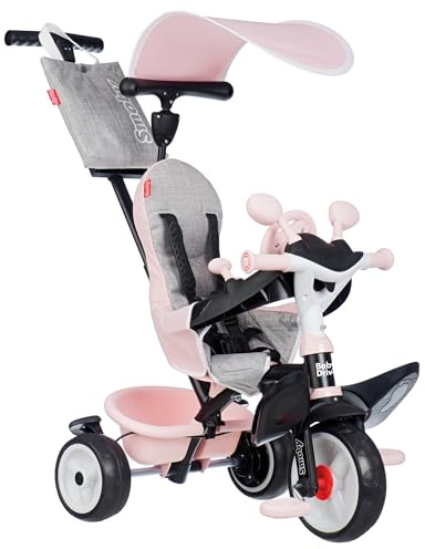 Smoby - Baby Driver Rosé - 3-in-1 Kinder Dreirad, mitwachsendes Multifunktionsfahrzeug mit Premium Ausstattung, für Kinder ab 10 Monaten