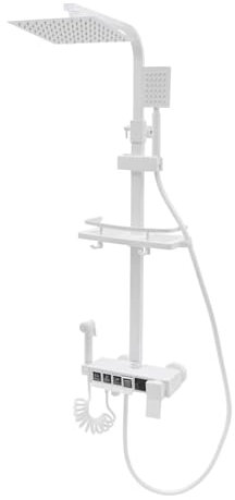 Sistema de ducha de lluvia con grifo, grifo de ducha, juego completo con 4 salidas, alcachofa de mano, juego de ducha para baño y hotel con pantalla LED (blanco)