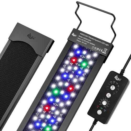 AQQA LED Aquarium Light,24/7 Mode&DIY Mode Full Spectrum Fish Tank LED Light,Adjustable Timer/Brightness Aquarium Lighting,Memory Function Aquarium Plant Light,Extendable Bracket,48W for 80-100cm
