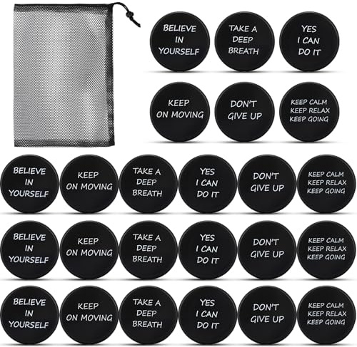 Soulchen 24 Pcs Motivational Ice Hockey Pucks Pack with Mesh Bag 3 Sport Hockey Sticker Foam for Practicing and Classic Training Official Regulation Favors