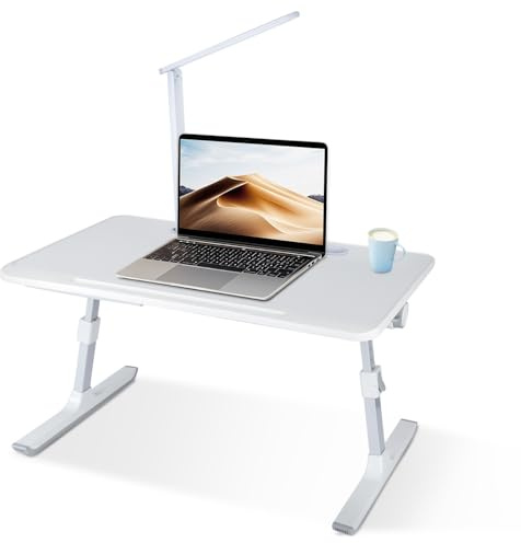 MUL-BOUTIQUE Table de Support Ordinateur Portable lit- avec Lampe Éclairage, Tiroir et Deux Logements,Plateau de lit, Hauteur Réglable,pour Canapé et Bureau, Lit,60x40x27-40 cm