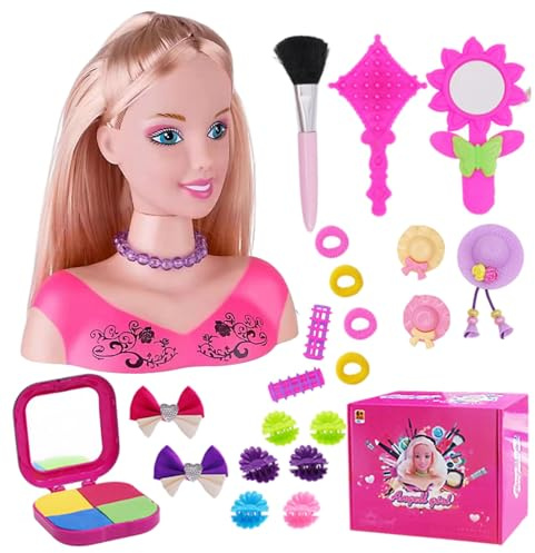 Cabeza de muñeca para peinar el cabello 35 piezas/juego de cabeza de muñeca simulada para niños aprendizaje imaginativo y maquillaje juguetes de simulación para niñas, regalos para niñas, juego 1, de
