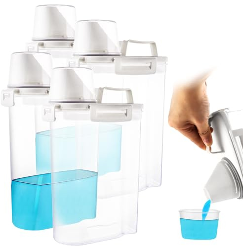 LDHHYH 4-pack Tvättmedelsförvaring med Vita Tvättmedelsbehållare 2,5 l, Tvättmedelsdispenser för Pulver, Pods och Tvättpärlor, Stapelbara Burkar för Tvättstuga och Skåp