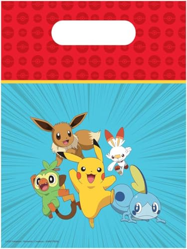 Lot de 4 sacs de fête « Pokemon » pour petit cadeau d'anniversaire et de fête | avec poignées de transport, 17 x 25 cm, en papier | Sacs cadeaux d'anniversaire pour enfants Pikachu