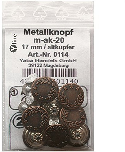8 St. Metallknöpfe/Jeansknöpfe 17 mm altkupfer nähfrei im Polybeutel, m-ak-20
