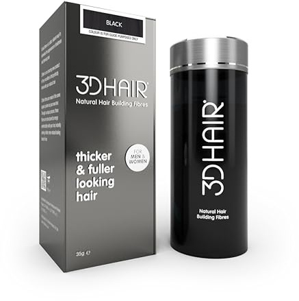 3D Hair Fibres | Hair Powder for Thinning Hair 35g Bottle | Makes Thin Hair Look Thicker in Seconds | Hair Loss Concealer For Women & Men (Black)