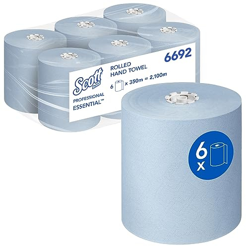 Essuie-mains roulés Scott Essential 6692 - Essuie-mains en papier bleu - 6 x rouleaux de 350 m d'essuie-mains en papier (2 100m au total)