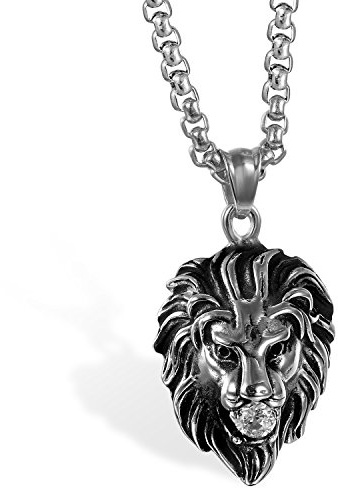 JewelryWe - Collar para Hombre de Acero Inoxidable con Cabeza de león