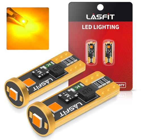LASFIT 194 168 T10 2825 W5W LED Bulb Canbus Error Free, Non-Polarity 400LM Extremely Bright for Side Marker Map Doors, 12-24V, Amber Yellow, Pack of 2